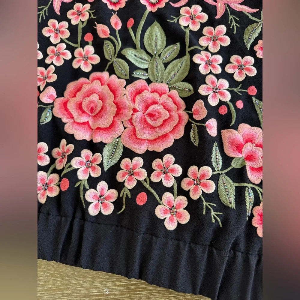 Needle & Thread Embroidered Rose Bomber Floral Crepe Jacket Size US 8 - Picture 11 of 16